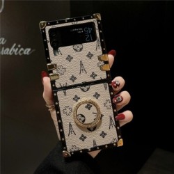 Luxury Flower Geometric Pattern Square Leather Phone Case For
