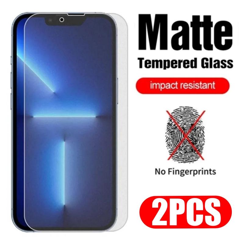 2Pcs Matte Tempered Glass For iPhone 16 15 14 13 12 11 Pro Max Anti-Fingerprints Anti-Glare Screen Protector