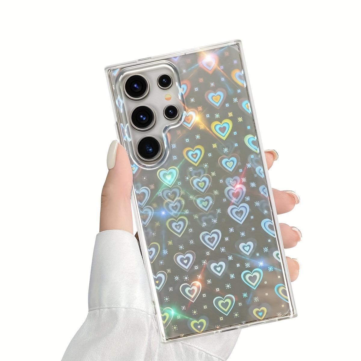 Clear Laser Love Heart, Glitter Luxury Elegant Case Camera Protection Shockproof Hard Cover For Samsung S24 S23 S22 Plus Ultra S23FE A14 A15 A24 A34 A52 A53 A54 A55 Case