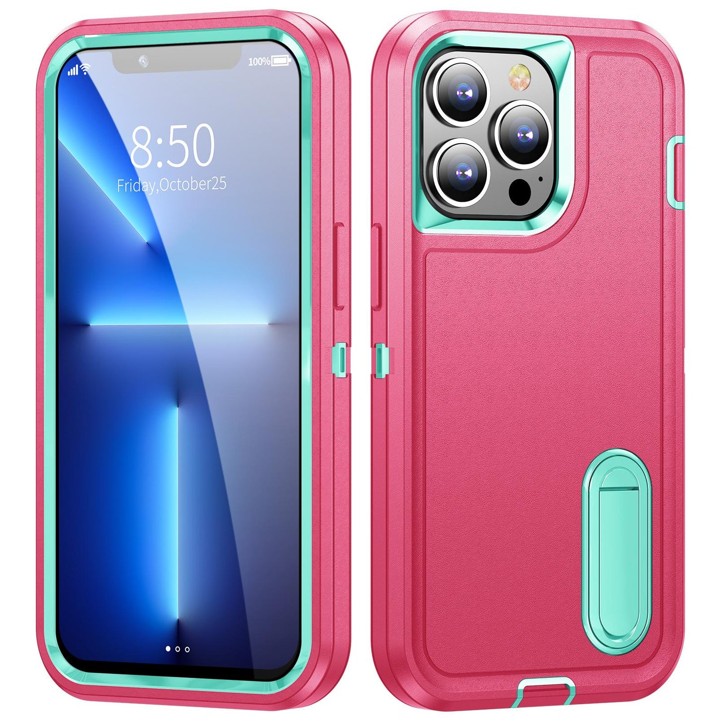 For iPhone 16 15 14 13 12 11, Shockproof Anti-fall with Kickstand Hard Phone Case Bumper Back Cover