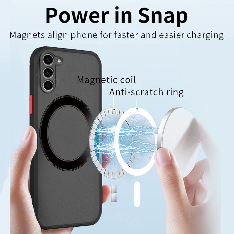 Matte Magnetic Acrylic Hard Shockproof Phone Case For Samsung S24Ultra S24FE S24 S23 S22 S21 Ultra Plus FE A55 A54 A35 A34 A25 A24 A15 A14 Case Frosted Wireless Charge Cover