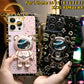 For iPhone 16 15 14 13 12 11 Pro Max XS XR XSMax Phone Case, Quicksand Bear Kickstand, Square Electroplate Luxury Elegant Case Pop Stand Shockproof Soft Full Cover