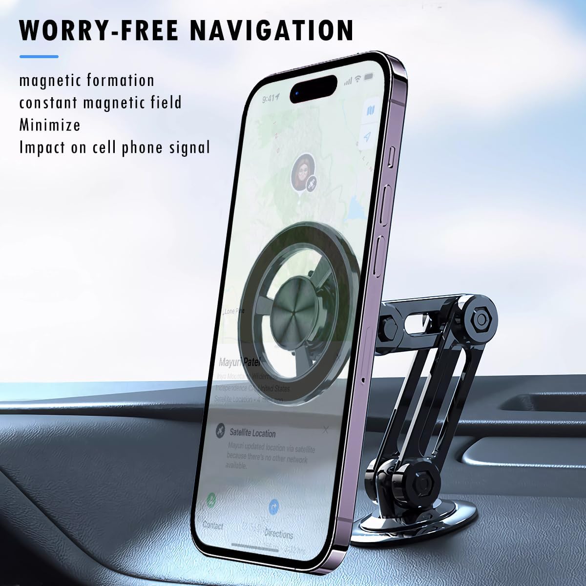 Universal 360° Pro Magnetic Suction Car Phone Holder, Hands Free Automobile Mounts Cell Phone Holder with Metal Ring, Adjustable Cell Phone Mount for All Mobile Phones