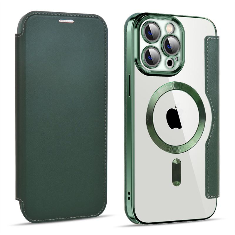 Wireless Charge Case for iPhone 16 15 14 13 12 Pro Max 15 Plus Magnetic Shockproof Flip Leather Shell Card Slot Hard PC Back Cover