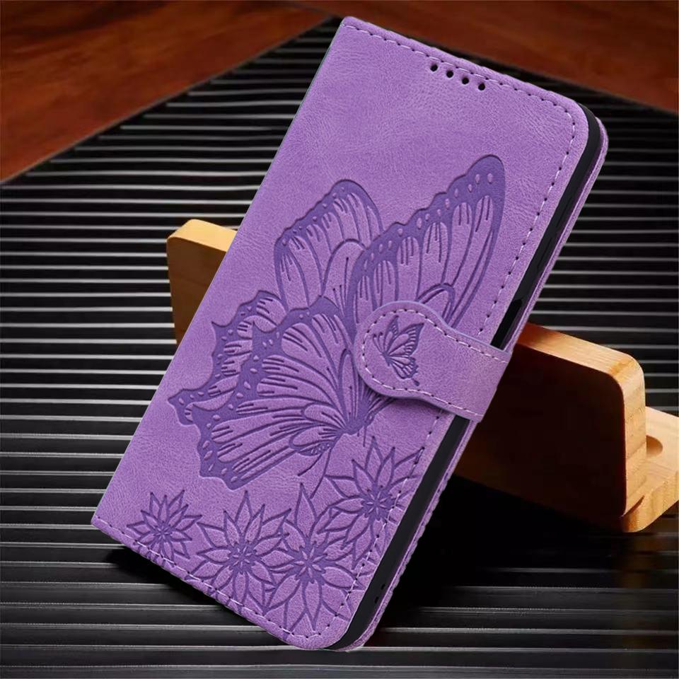 Butterfly Leather Phone Case For iPhone 16 15 14 13 12 11 Plus ProMax Wallet Bags Flip Cover