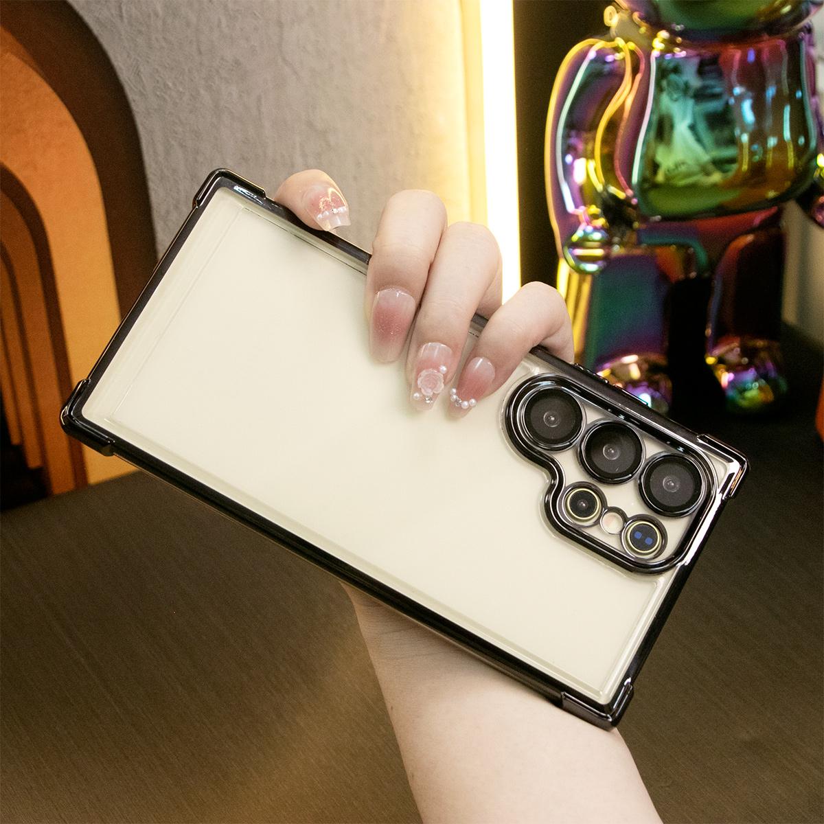 Luxury Plating Shockproof Clear Case for Samsung Galaxy S20 S21 Note10 Note20 Plus FE Ultra Transparent Hard Acrylic Hybrid Bumper Armor Cover