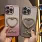 For iPhone 16 15 14 13 Pro Max Phone Case, Clear Gradient Glitter Love Heart Kickstand TPU Luxury Plating Slim Soft Full Cover