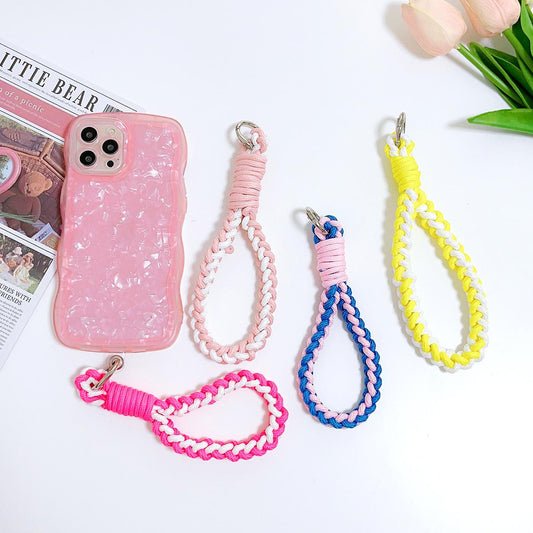 4-Strand Braided Rope Keychain Wrist Rope with Transparent Pad Phone Case Anti-lost Rope Strap Key Ring Tactical Survival Tool Backpack Buckle