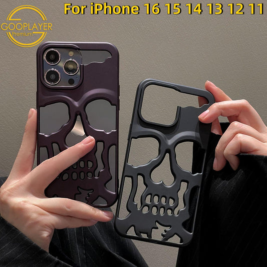 For iPhone 16 15 14 13 12 11 Pro Max Phone Case, Thin Skull Matte Hollow Heat Dissipation TPU Shockproof Case Cooling Soft Back Cover