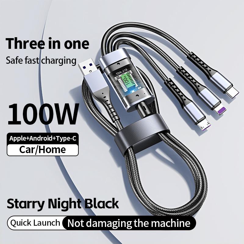 3 In 1 100w Transparent Fast Charging Cable Type C Usb Micro For Iphone Samsung Huawei Xiaomi Pilot Lamp Charger Usb C 6A