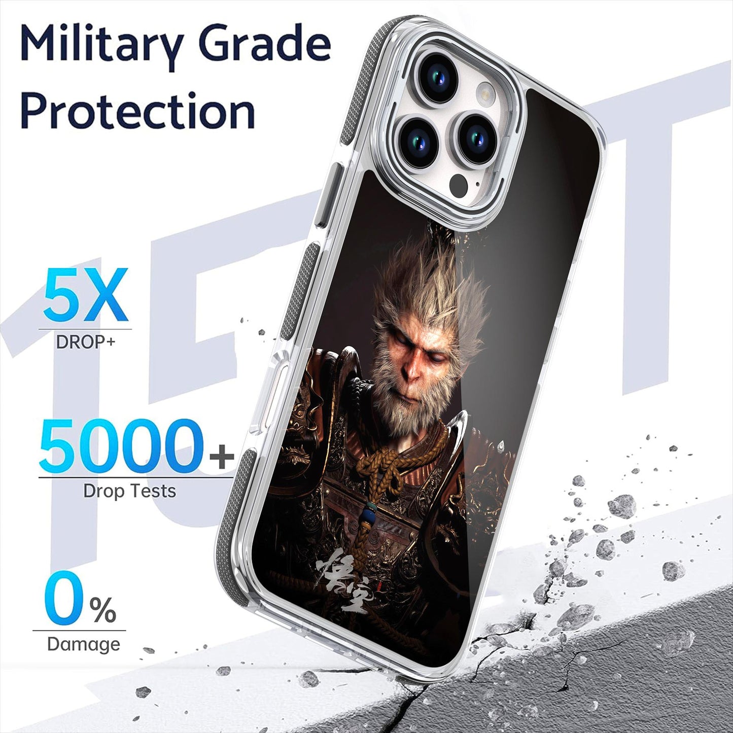 Black Myth Wukong Phone Case For iPhone 16 15 14 13 12 11 Plus Pro Max, Metal Hardware Camera Lens Stand Acrylic Cover, Clear No Yellow, With Shockproof  Anti-Fall Bumper