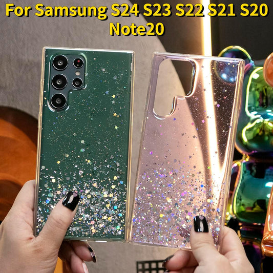 Glitter Star Sequin Phone Case For Samsung Galaxy S24 S23 S22 S21 S20 FE Note 20 Ultra Clear Soft TPU Back Cover