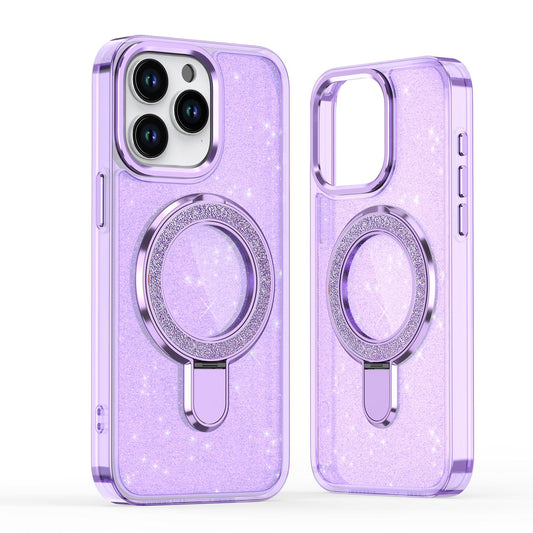 Glitter Shining Case With Magnetic Kickstand For iPone 16 15 14 13 12 11 Pro Max Plus Magsafe Plating Wireless Charging Bling Cover Back Shell Girls