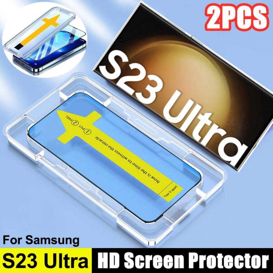 2pcs Install Tool Accessories Curved Edge Tempered Glass For Samsung Galaxy S24Ultra S24Plus S24FE S24 S23Ultra S23Plus S23FE S23 S22Ultra S22Plus S22 S21Ultra Screen Protector Film