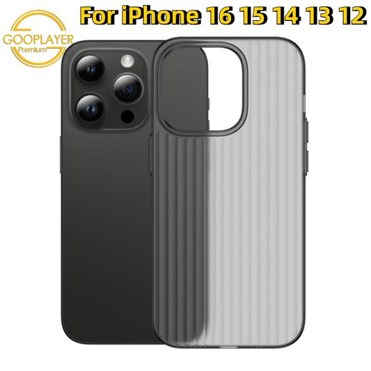 For iPhone 16 15 14 13 12 Pro Max Phone Case, Luxury Corrugated Patter Matte Clear High Definition Ultra-thin PC Hard Transparent Full Cover