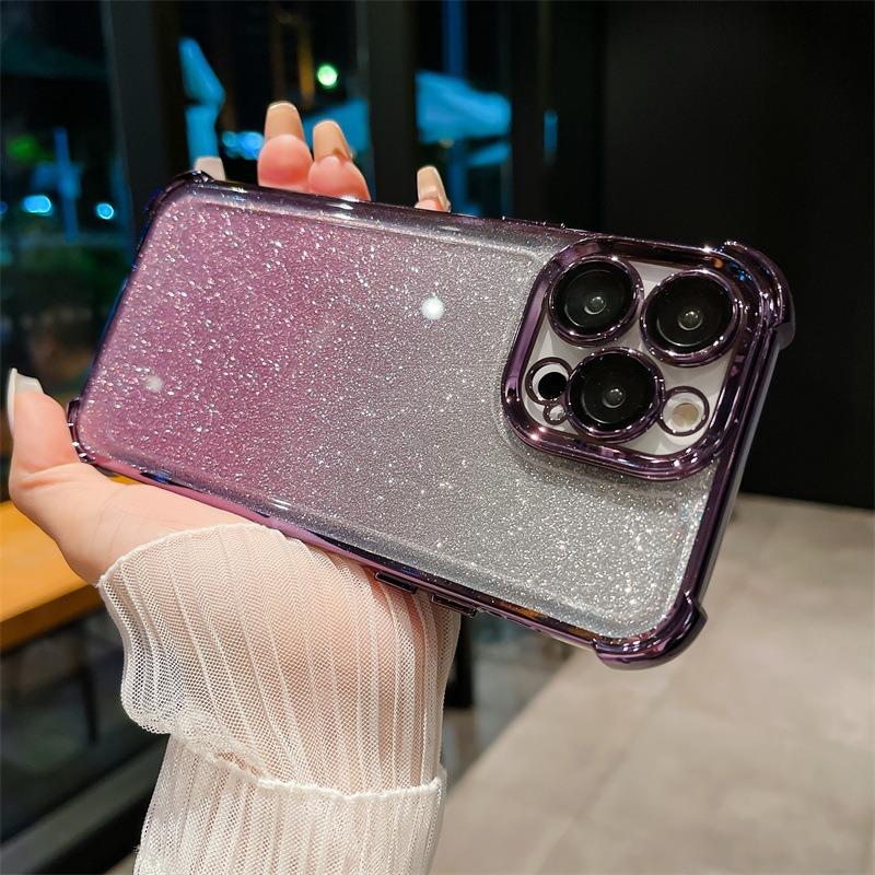 For iPhone 16 15 14 13 12 Pro Max Phone Case, Clear Gradient Glitter Diamond Shockproof Soft Anti-Fall Non-Yellowing Full Cover