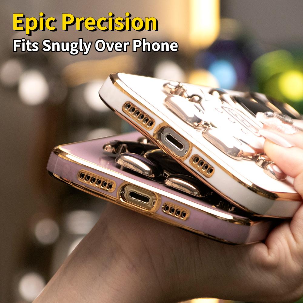 For iPhone 16 15 14 13 Pro Max Phone Case, Astronaut Kickstand, Plating Electroplate Luxury Elegant Case Camera Protector Pop Stand Shockproof Soft Cover