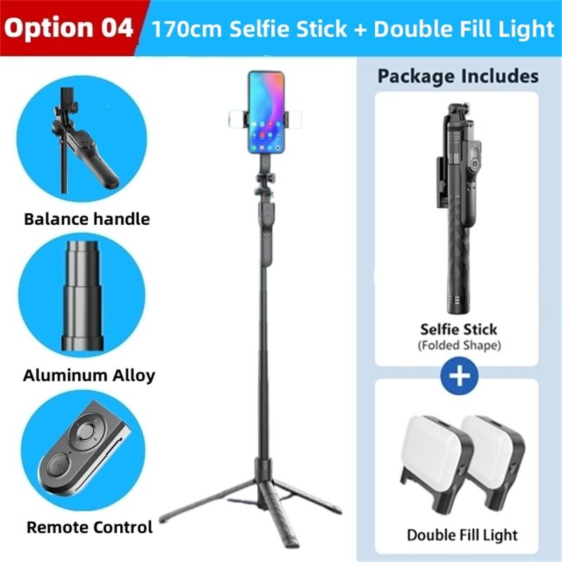 1750mm Wireless Selfie Stick Tripod Stand Foldable Monopod With Led Light For Smartphones Balance Steady Shooting Live