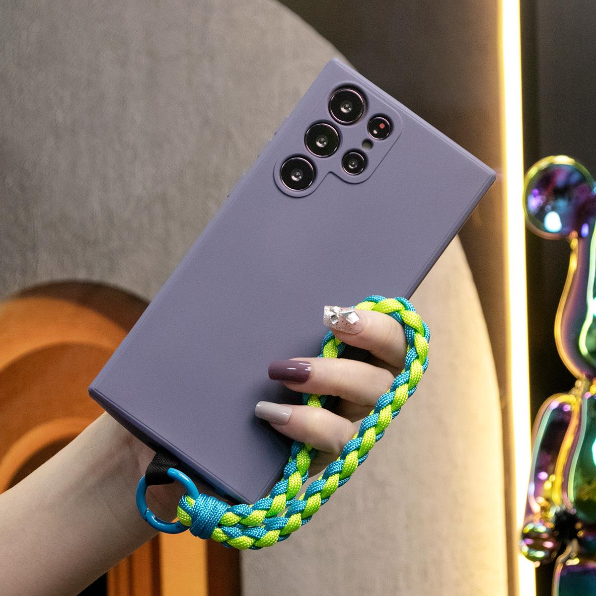 Silicone Matte Phone Case with Braided Rope Bracelet For Samsung S24Ultra S24FE S24 S23 S22 S21 S23Ultra Plus Camera Protect Soft Cover