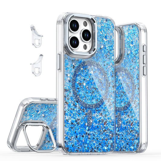 For Magsafe Magnetic Bling Sequins Glitter Case With Camera Lens Stand For iPhone 16 15 14 13 12 Plus Pro Max Wireless Charging Shiny Shockproof Cover