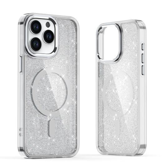 Glitter Shining Case For iPhone 16 15 14 13 12 11 Pro Max Plus Magsafe Plating Wireless Charging Bling Cover Back Shell Girls