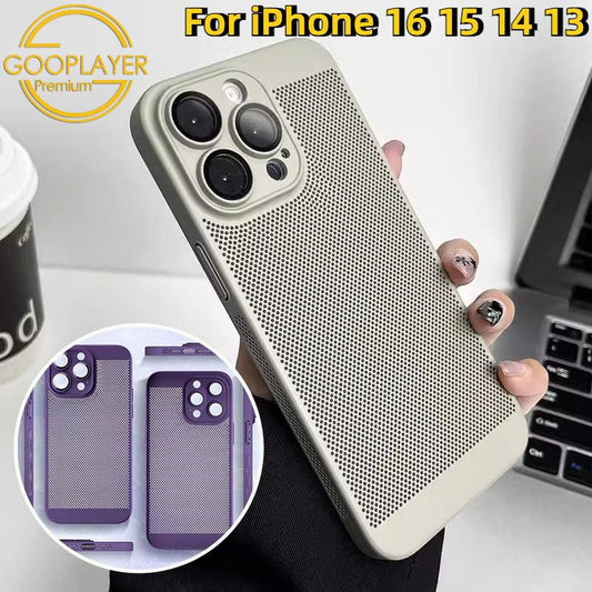 For iPhone 16 15 14 13 Pro Max Phone Case, Ultrathin Cooling PC Luxury Built-in Camera Protector Heat Dissipation Hard Full Cover