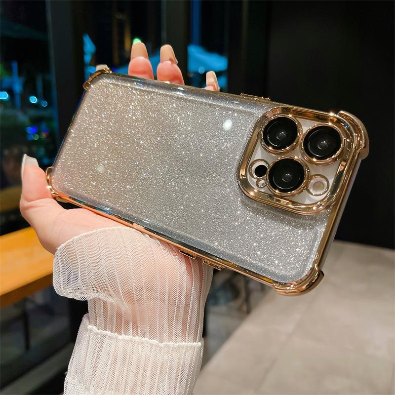 For iPhone 16 15 14 13 12 Pro Max Phone Case, Clear Gradient Glitter Diamond Shockproof Soft Anti-Fall Non-Yellowing Full Cover