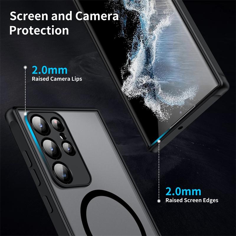 Matte Magnetic Acrylic Hard Shockproof Phone Case For Samsung S24Ultra S24FE S24 S23 S22 S21 Ultra Plus FE A55 A54 A35 A34 A25 A24 A15 A14 Case Frosted Wireless Charge Cover