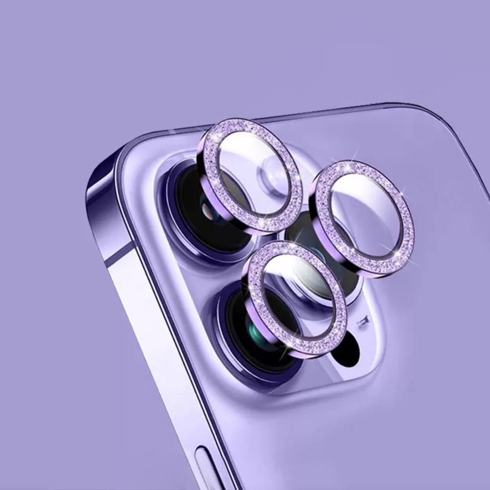 For iPhone 16 15 14 13 12 11 Pro Max Plus Mini, Diamond Camera Protector Metal Ring Glass Lens Protective Cap