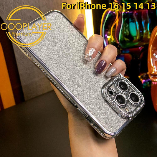 For iPhone 16 15 14 13 Pro Max Phone Case, Transparent Rhinestone TPU Luxury Glitter Non-Yellowing Shockproof Soft Full Cover