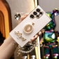 Round Stone Pearl Perfume Bottle Plus Pearl Chain Plating Phone Case For Samsung S24Ultra S24FE S24 S23 S22 S21 FE Plus Ultra Note 20