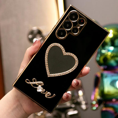 Love Heart Mirror Plating Phone Case for Samsung S24FE S24Ultra S24 S23 S22 S21 FE Plus Ultra Note 20