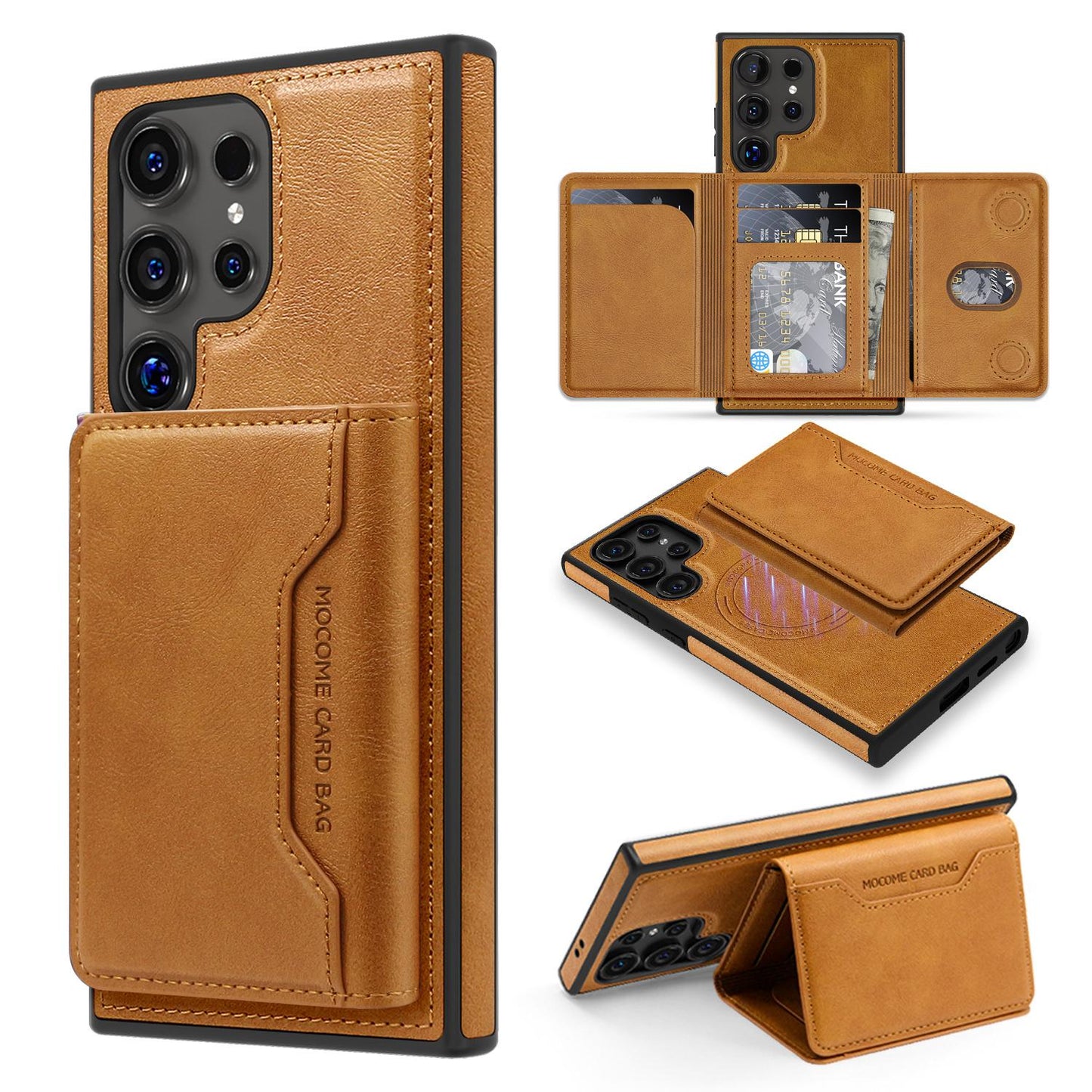 For Samsung S24Ultra S24 S23 S22 Phone Case with Strong Magnetic Wallet, Luxury Leather Card Bag Anti-Fall Business For Magsafe Shockproof Hard Full Cover