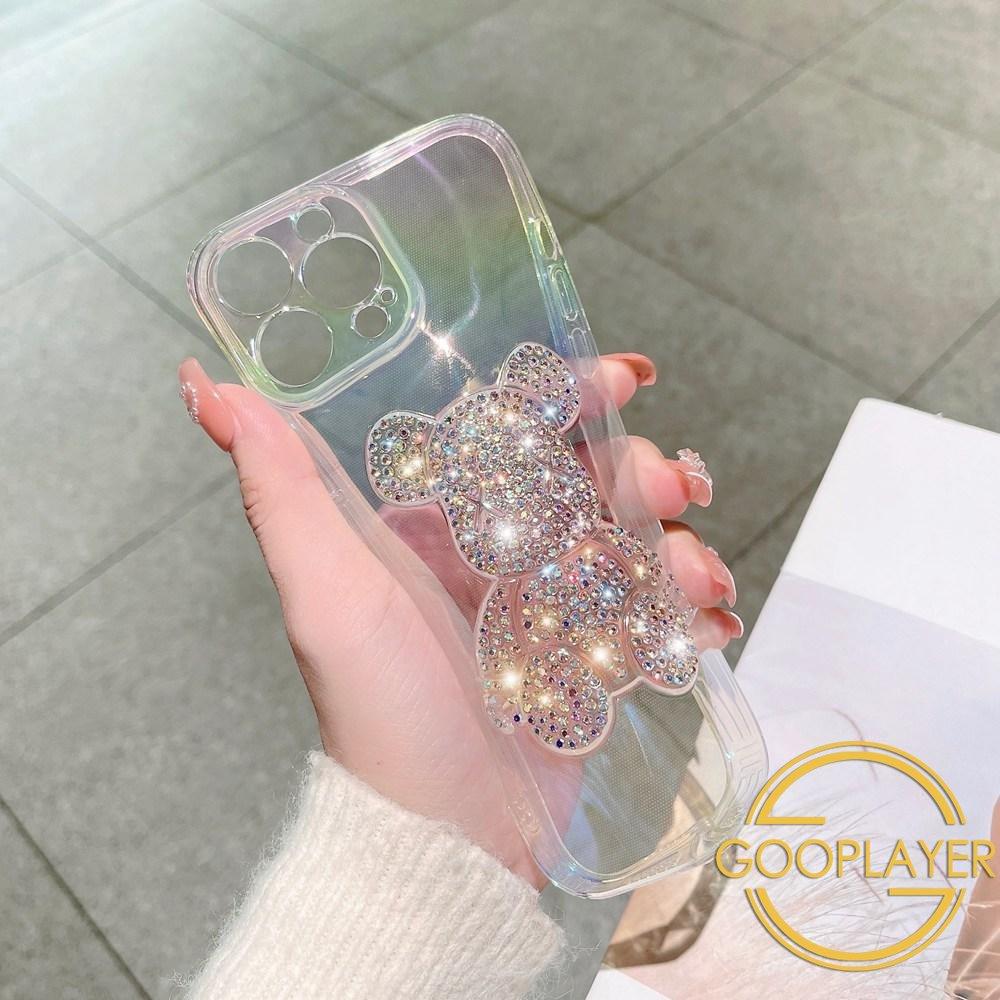 Gradient Crystal Diamond Bear Phone Case for iPhone 16 15 14 13 12 Pro Max