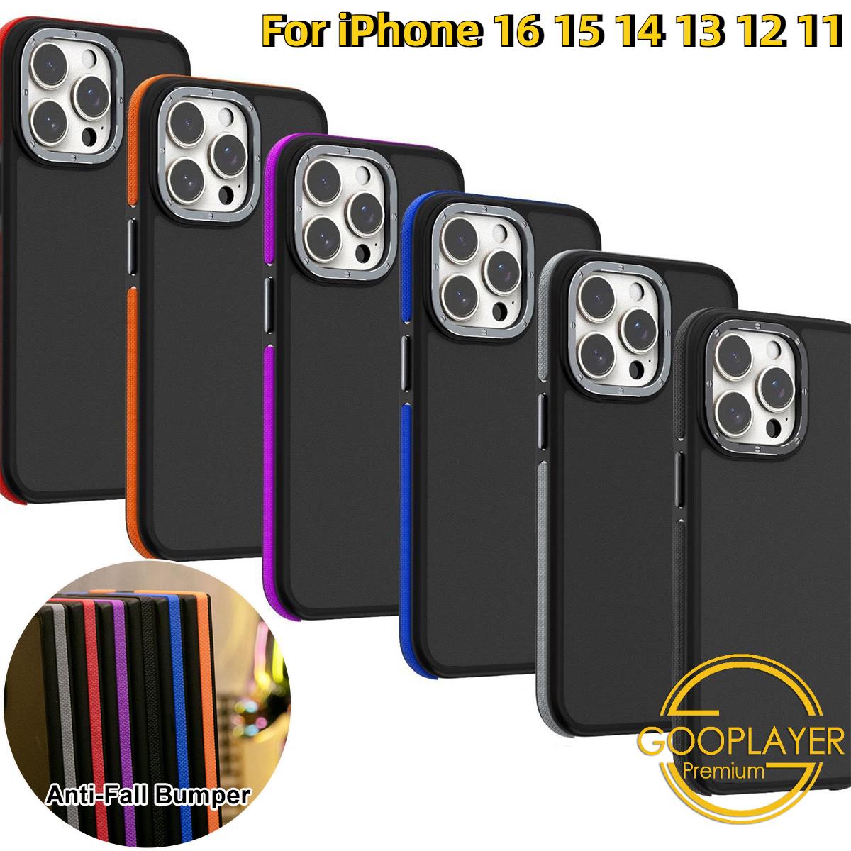 For iPhone 16 15 14 13 12 11 Pro Max Phone Case, Premium Matte Metal Camera Frame Acrylic Shockproof Anti-Fall Bumper Hard Full Cover