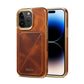 Leather Case For iPhone 15 Pro Max 12 13 14 Plus,Classic Oil Wax Cowhide Pattern Room Card Bracket Sleeve Slim Fit Phone Case