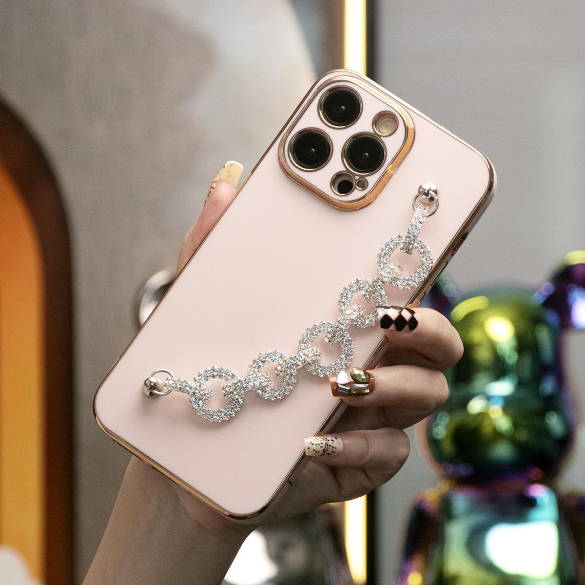 Glitter Diamond Chain Plating Phone Case For iPhone 16 15 14 13 12 Plus Pro Max Soft TPU Back Cover