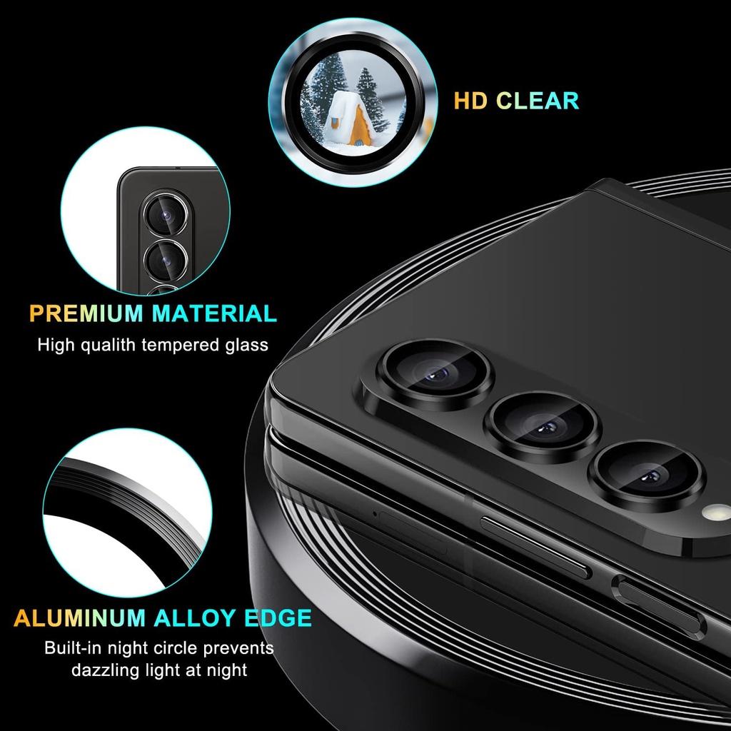 Metal Camera Lens Protector For Samsung Galaxy Z Fold 5 Scratch Resistant 9H Tempered Glass With Metal Ring Lens Cover For Galaxy Z Fold5