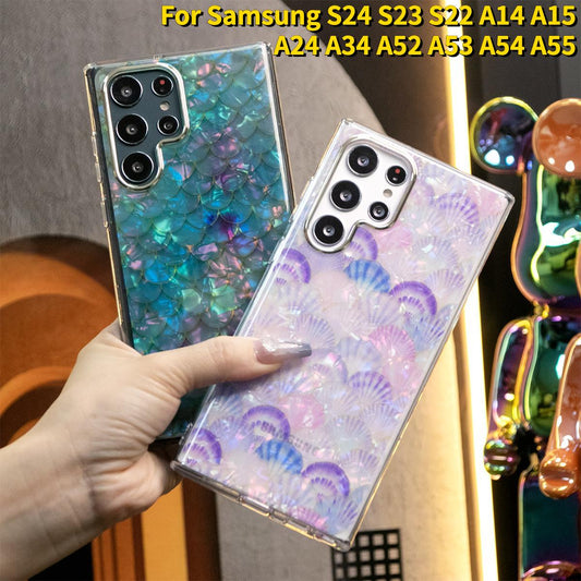 For Samsung S24Ultra S24FE S24 S23 S22 A55 A54 A35 A34 A25 A24 A15 A14 Case, Shell Marbling Pattern, Glitter Luxury Elegant Case Camera Protection Shockproof Hard Cover