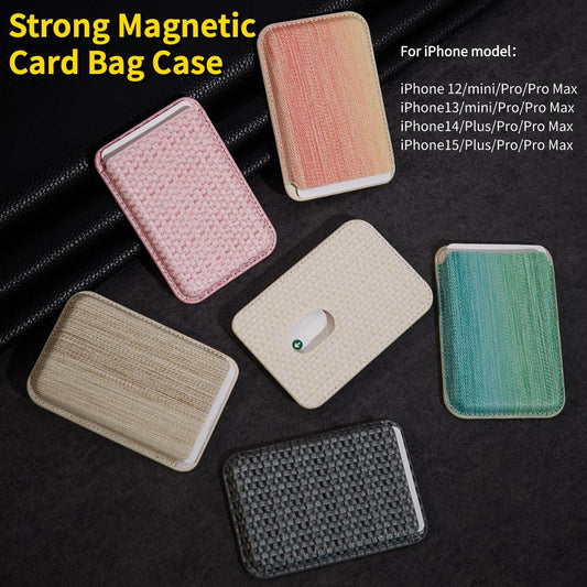 Strong Magnetic Weave Wallet Card Bag Leather Case for Magsafe iPhone 16 15 14 13 Pro Max 12 Mini Plus Magnetic Cover