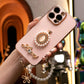 Round Stone Pearl Perfume Bottle Plus Pearl Chain Plating Phone Case For iPhone 16ProMax 16 15 14 13 12 11 Pro Max