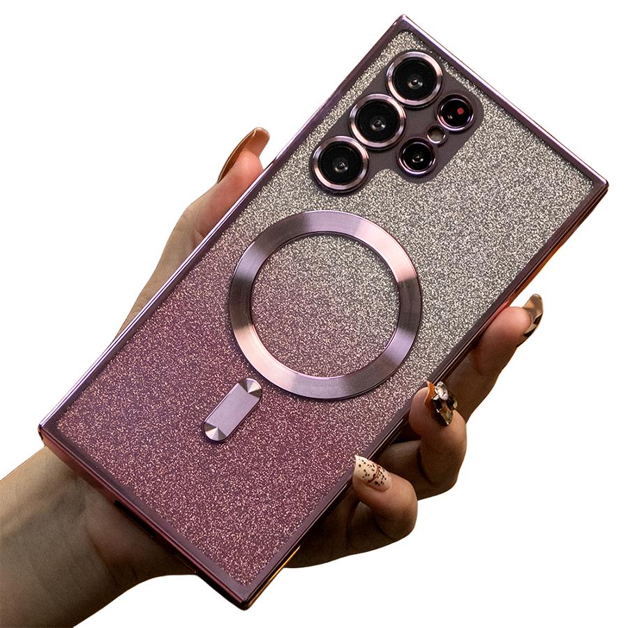 Glitter Gradient Magnetic Wireless Charge Transparent Soft Phone Case For Samsung S24 S24 Plus S24 Ultra