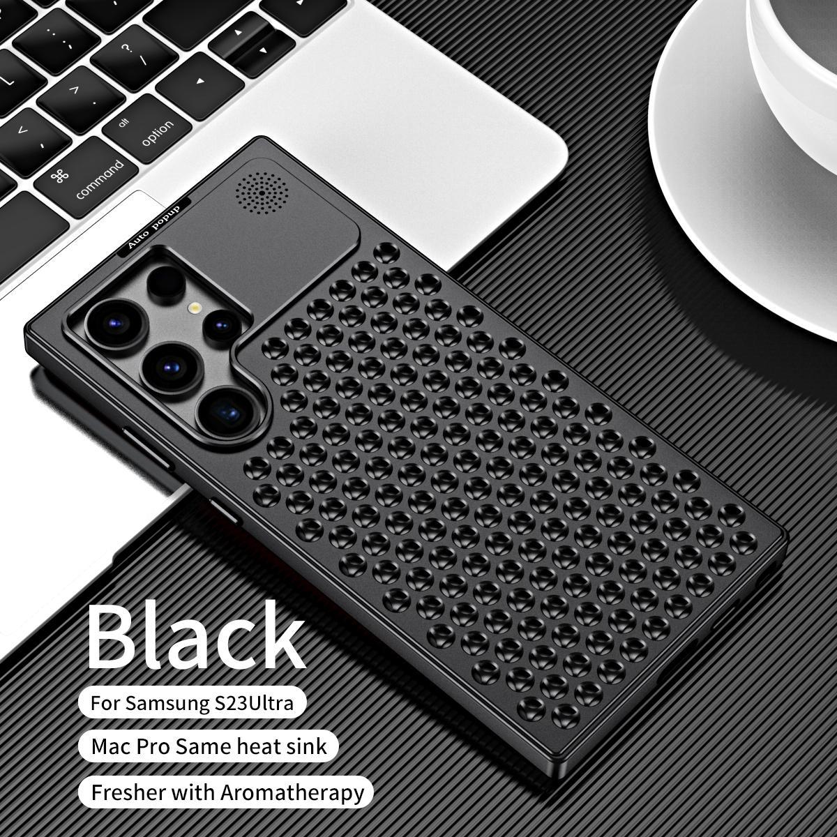 Luxury Metal Cooling Hollow Aluminum Phone Case For Samsung S24 S24Plus S24Ultra S23Ultra S22Ultra Aroma Diffuser Heat Dissipation Cover