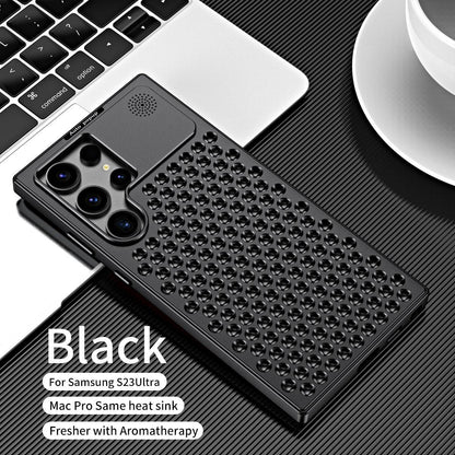 Luxury Metal Cooling Hollow Aluminum Phone Case For Samsung S24 S24Plus S24Ultra S23Ultra S22Ultra Aroma Diffuser Heat Dissipation Cover