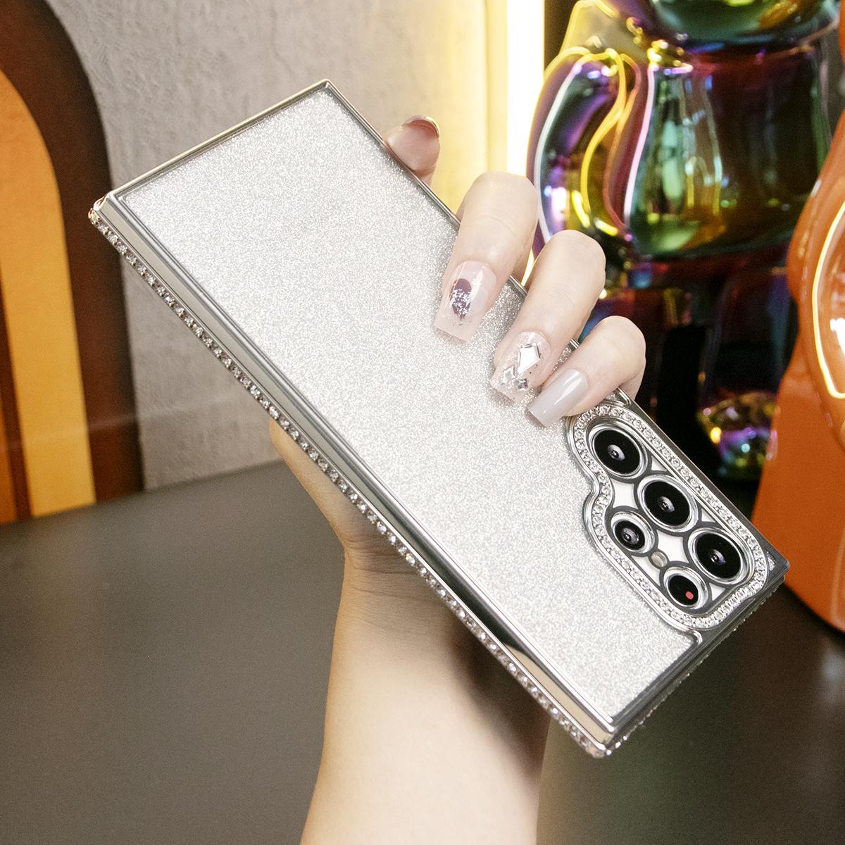 For Samsung S24 S23 S22 Plus Ultra Case, Clear Rhinestone Glitter Luxury Elegant Plating Case Camera Protection Shockproof Soft Cover