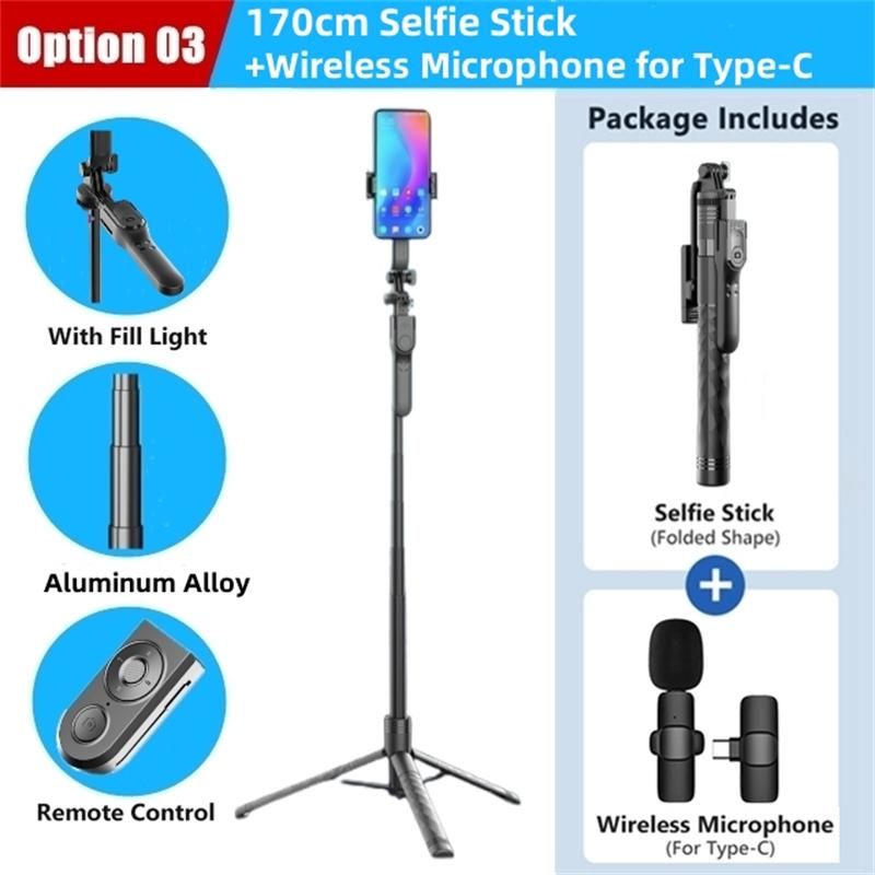 1750mm Wireless Selfie Stick Tripod Stand Foldable Monopod With Led Light For Smartphones Balance Steady Shooting Live