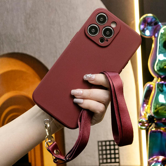 Imitation Liquid Silicone Matte Shockproof Phone Case with Lanyard For iPhone 16 15 14 13 Plus Pro Max Camera Protect Soft Cover