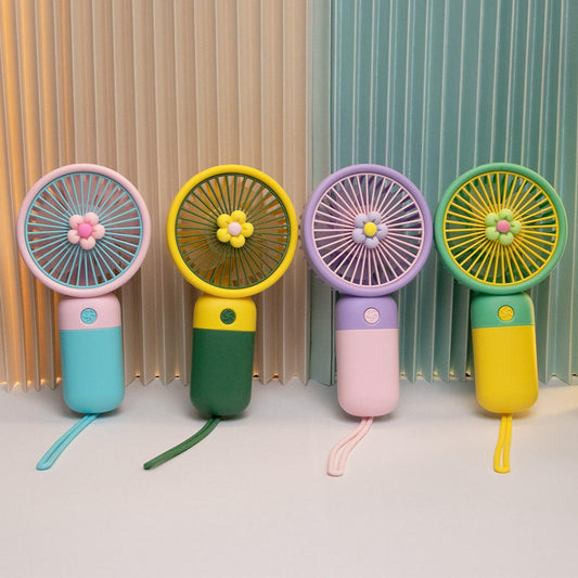 Flower Color Block Portable Fan - USB Rechargeable, Handheld, Compact & Quiet, Perfect for Summer Cooling On-the-Go