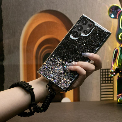 Glitter Star Sequin Basic Phone Case With Adjustable Wristband For Samsung Galaxy S24 S23 S22 S21 S20 FE Note 20 Ultra Clear Soft TPU Back Cover