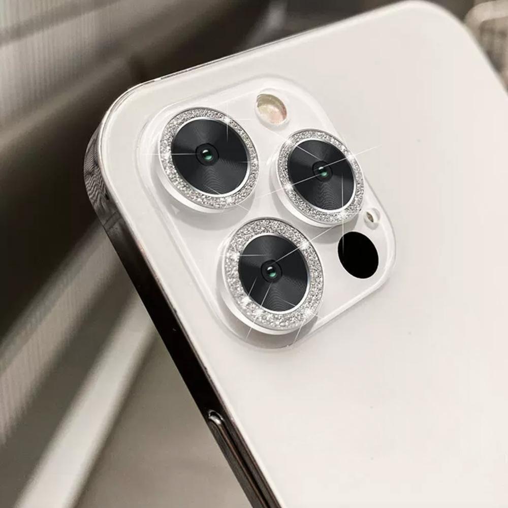 For iPhone 16 15 14 13 12 11 Pro Max Plus Mini, Diamond Camera Protector Metal Ring Glass Lens Protective Cap